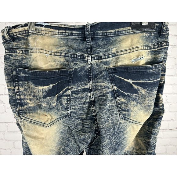 Dash American Designers Very Distressed Dark Blue Acid Wash Men’s Shorts (34x11) - Picture 7 of 11